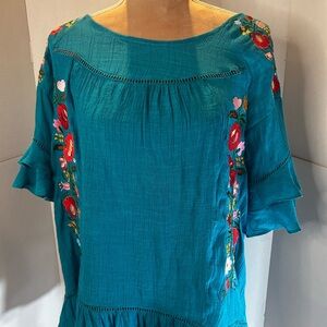 Embroidered Teal Women's Top